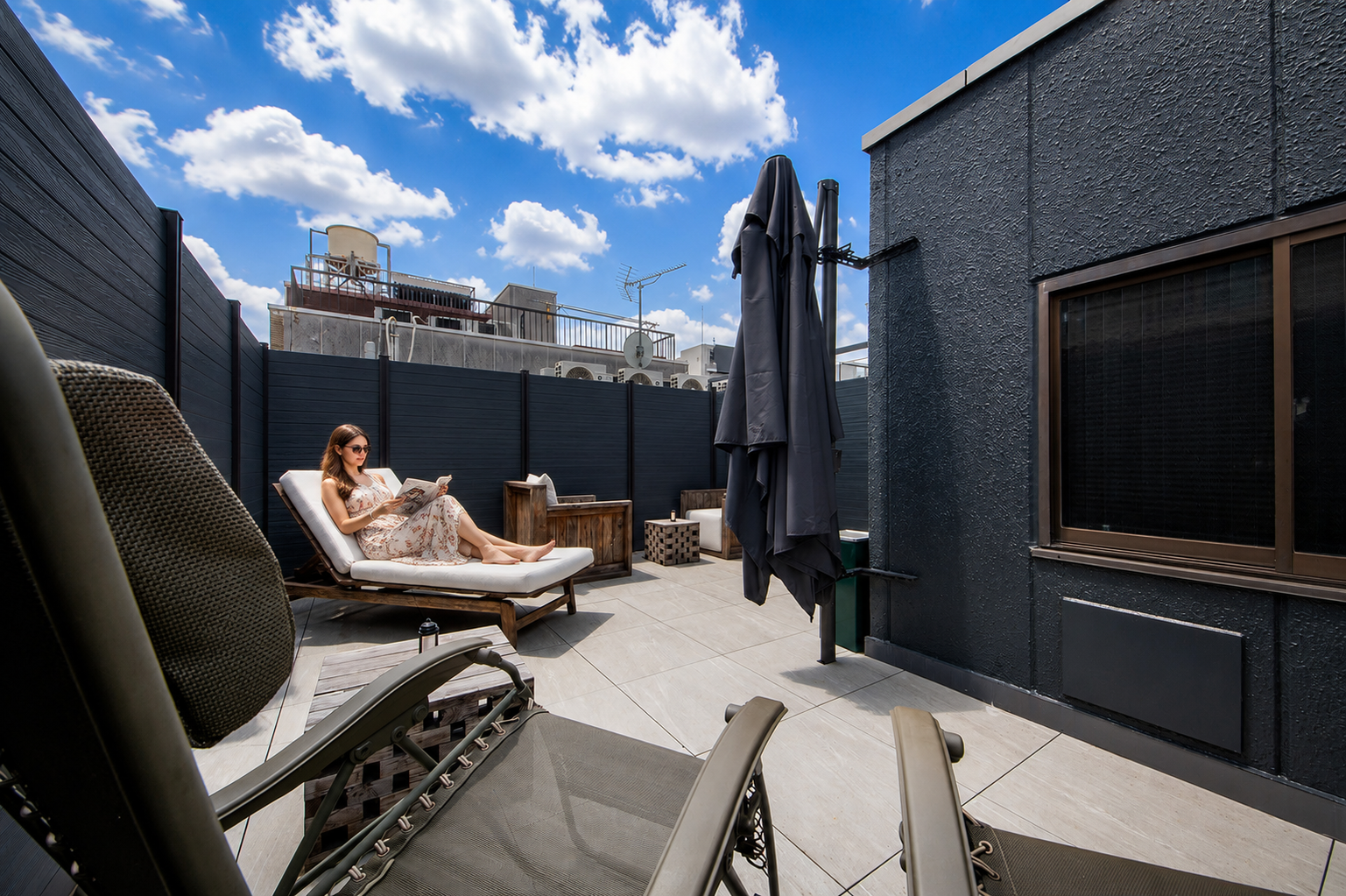 Private furnished rooftop terrace at Kanako Penthouse Tokyo
