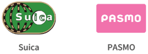 Suica and PASMO payment logos displayed at a store cashier