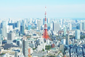 Daytime Tokyo cityscape with Tokyo Tower in the centre